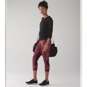 Lululemon Pace Rival Crop in Down Pour Electric Coral (Pink) Black Legging Sz 8